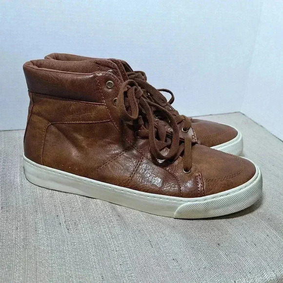 Old Navy Mens High Top Sneaker Cognac Shoes 8 Brown Upper Leather Lace Up 1994 - Picture 3 of 16